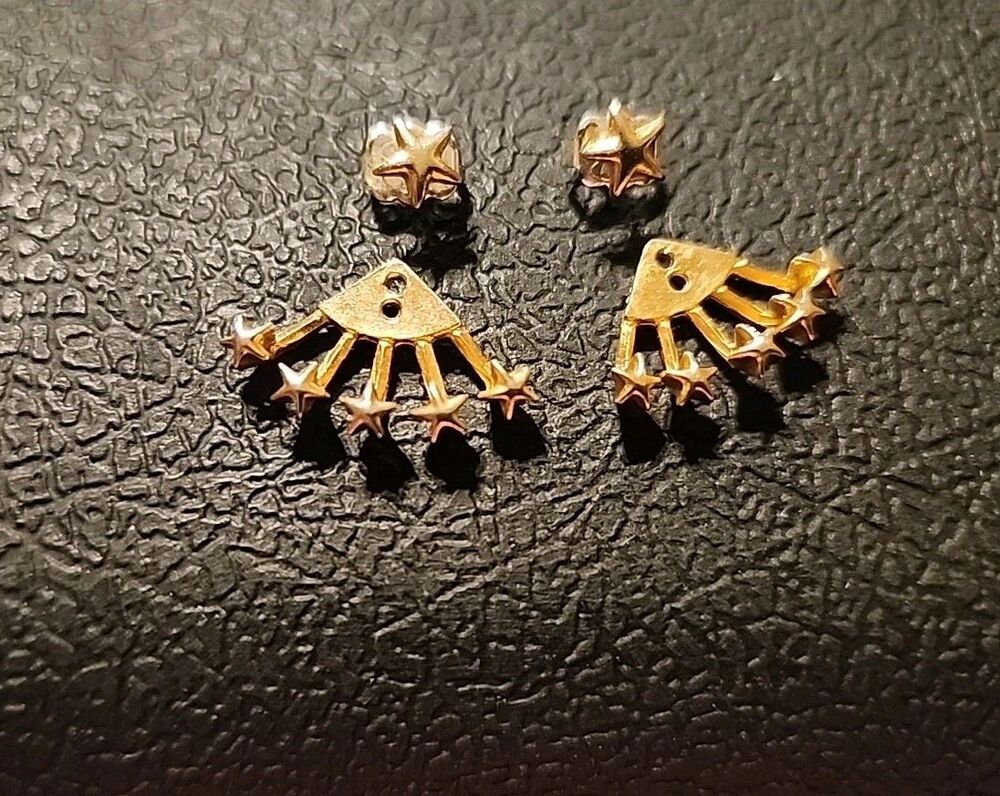 Vintage Gold Tone Starburst Earrings - Picture 2 of 6